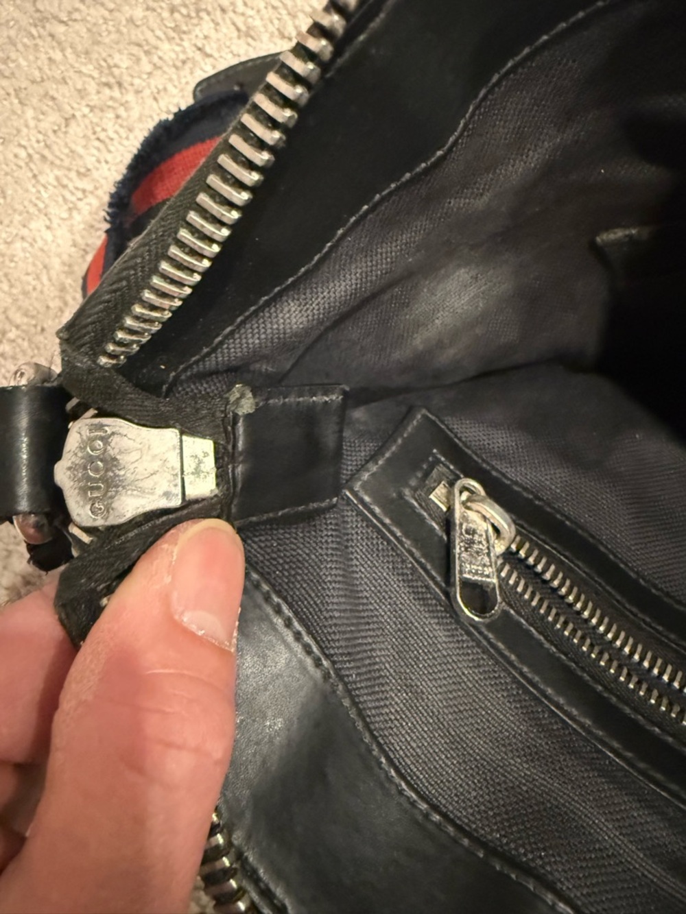 Gucci Black Monogram Messenger Bag with Red/Blue Strap - Picture 13 of 15